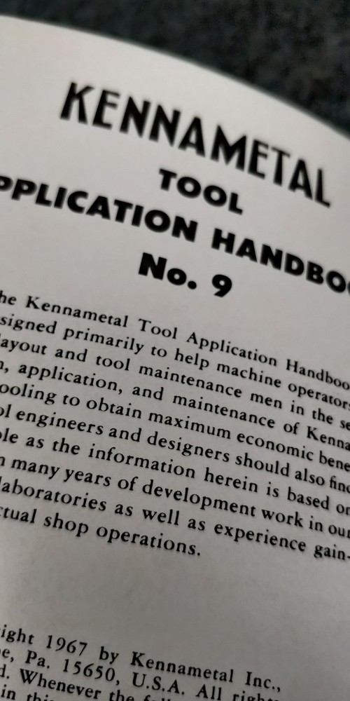 Vintage 1967 Kennametal TOOL APPLICATION HANDBOOK #9 + pocket protector