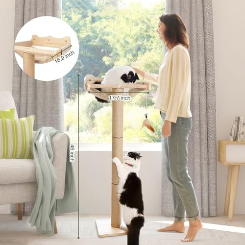 Cat Window Perch with Scratching Post, 46" Adjustable Tall Basic Size- Cat Tree