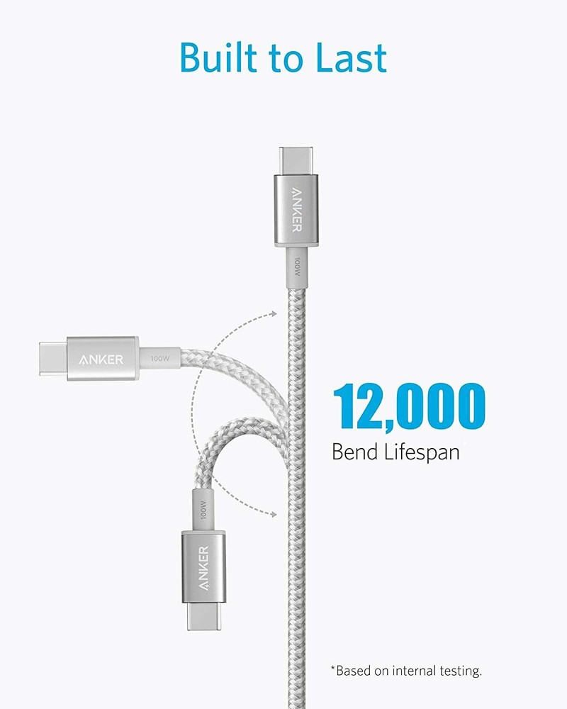 Anker Nylon USB C Cable 100W 10ft Fast Charge Date Sync for MAC/Galaxy S20/Pixel