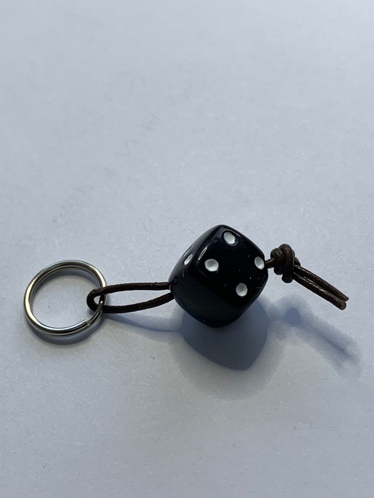 Lucky dice - Black white Zipper pull flying or leather jacket accessory - repro