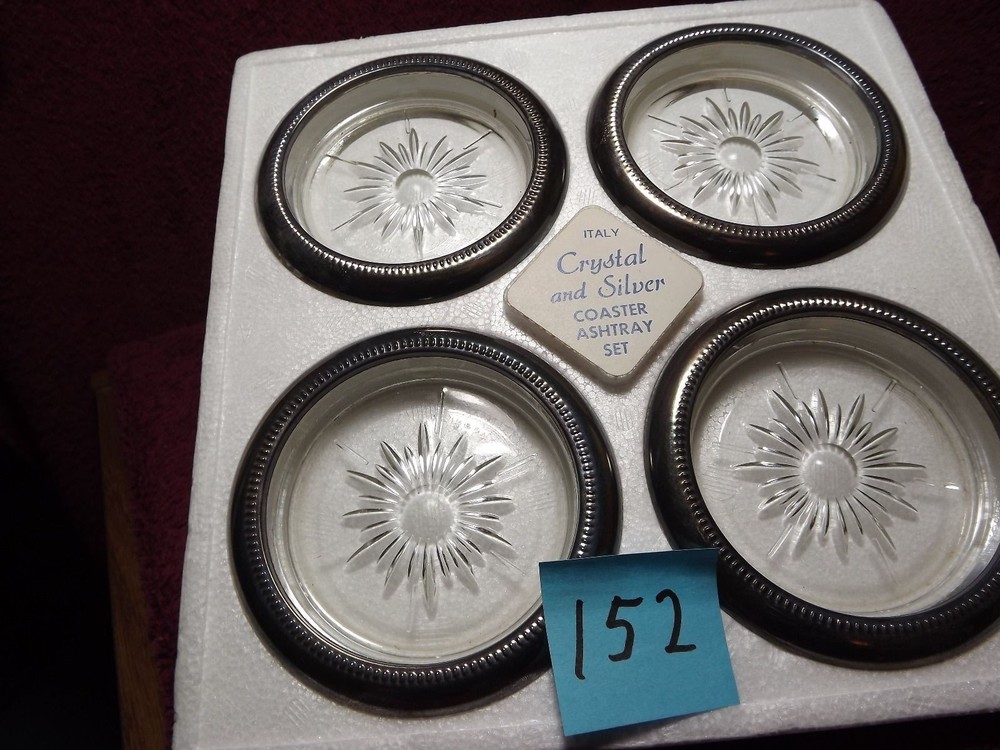 Leonard Crystal & Silver Coster & Ashtray set (Silver plate) # 840
