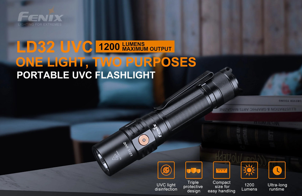 FENIX LD32 UVC Strong light flashlight UV UV light sterilization USB charging