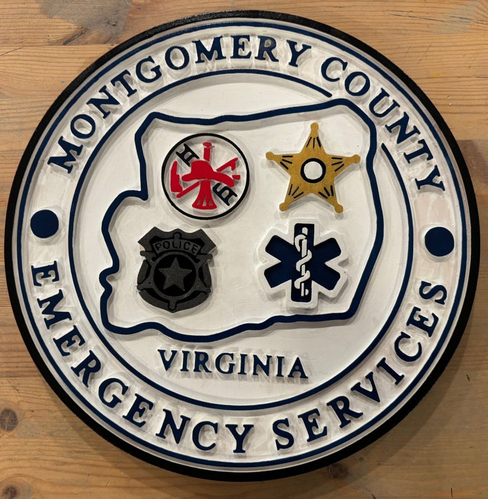 Montgomery County Emergency Services 3D routed wood patch plaque sign Custom