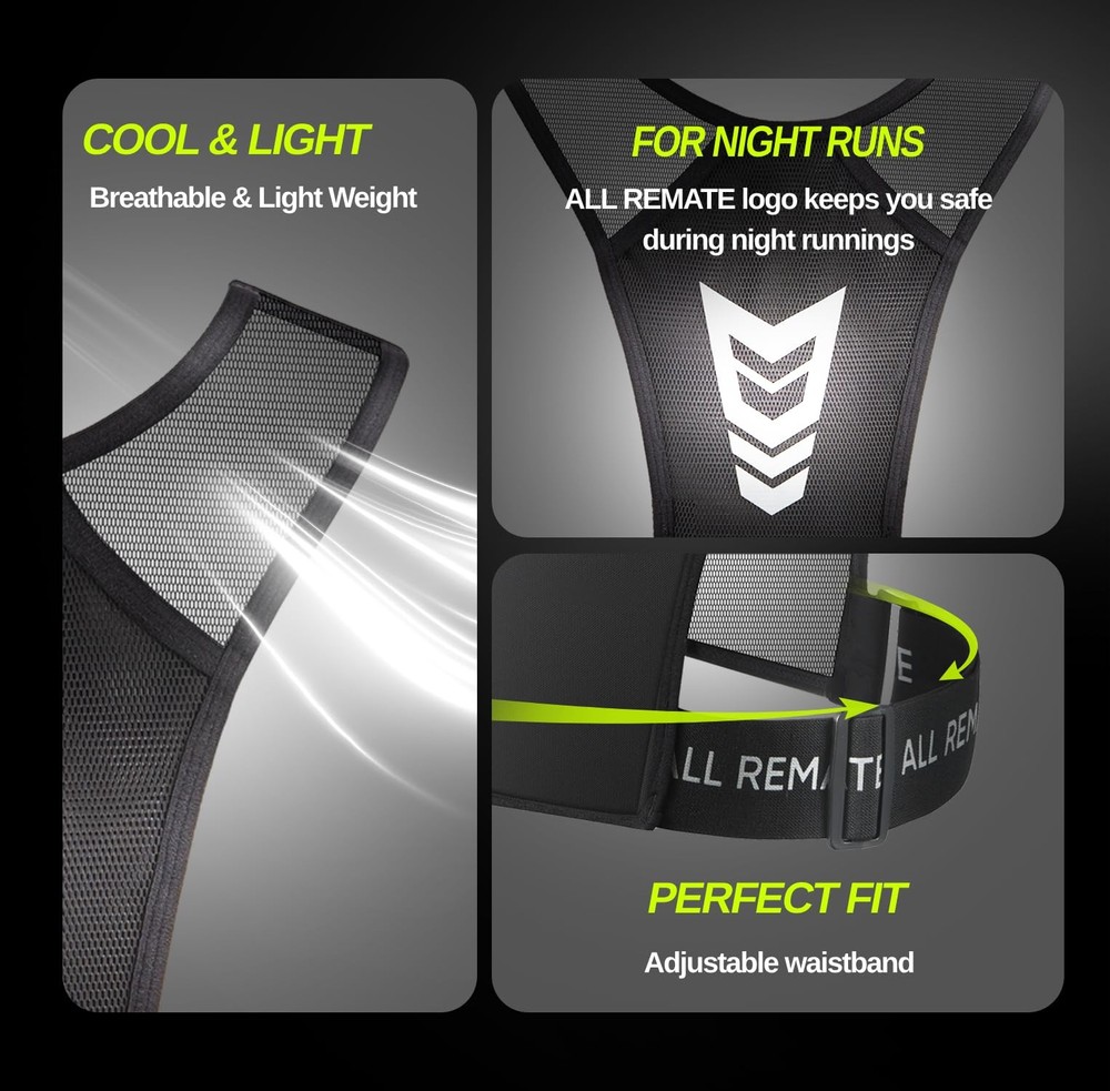 ALL REMATE Lightweight Slim Pullover Design Running Vest with Standard, Black