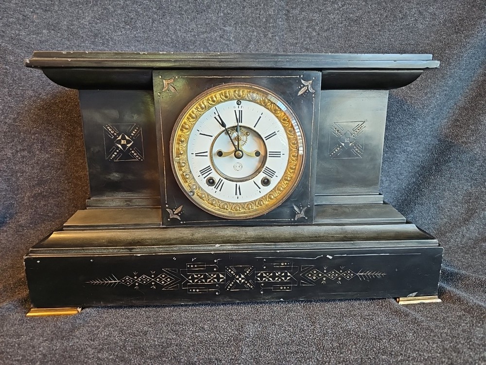 Vintage Seth Thomas Marbled  Mantel Clock  TESTED - WORKS - OPEN ESCAPEMENT