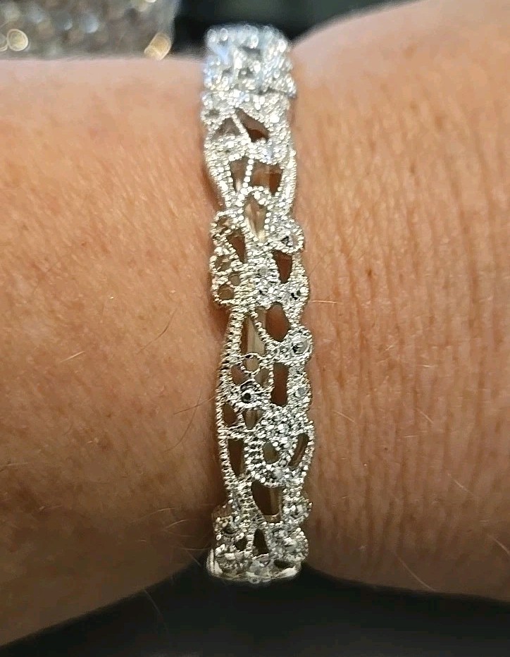6 Vintage Silver Tone Stretch Bracelets
