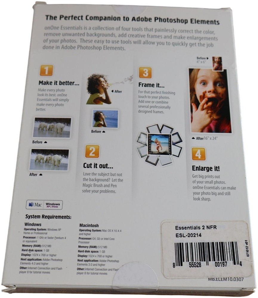 onOne Essentials 2 (2007) for Adobe Photoshop Elements Mac Win DVD Suite