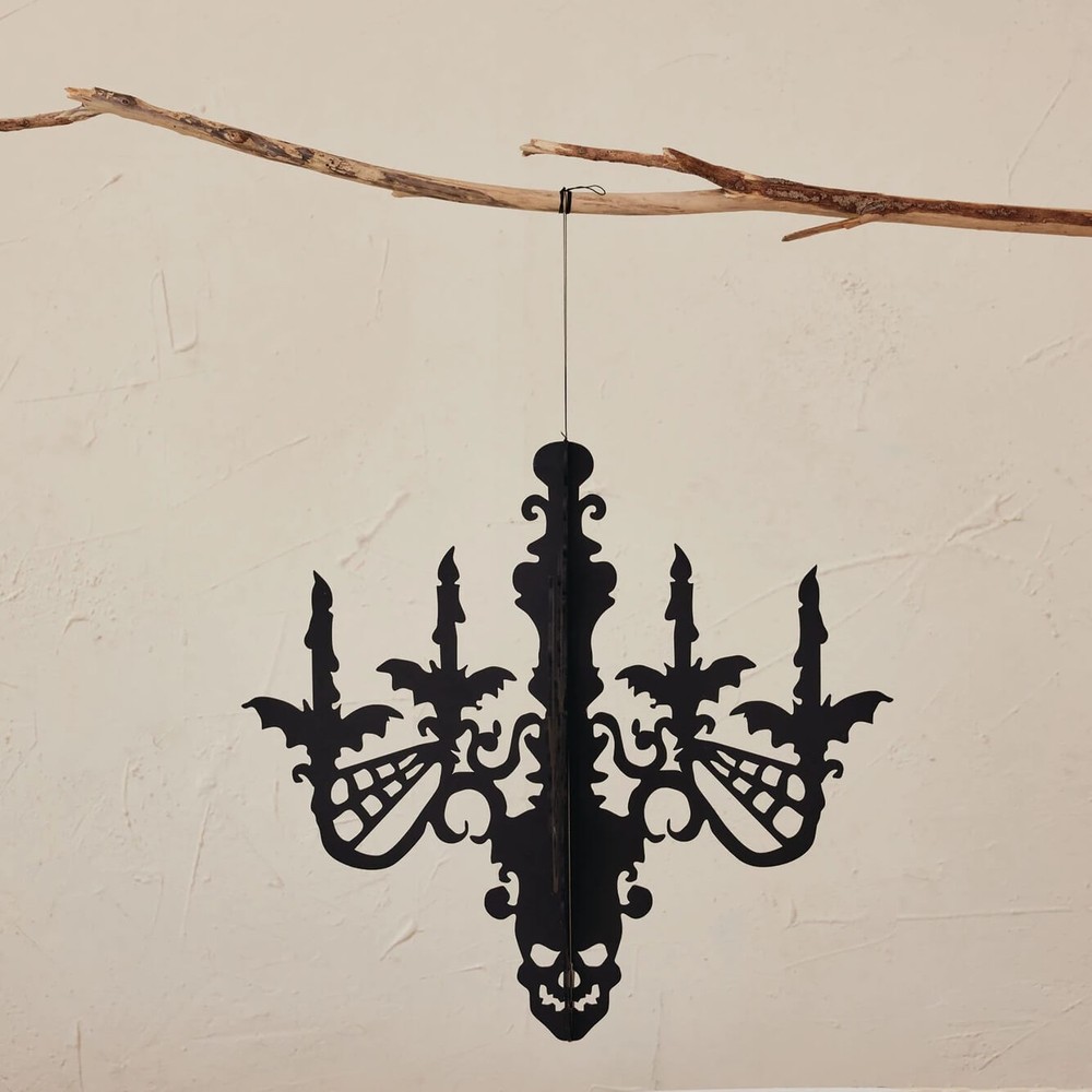 17" Hanging MDF Interlocking Black Chandelier With Bats