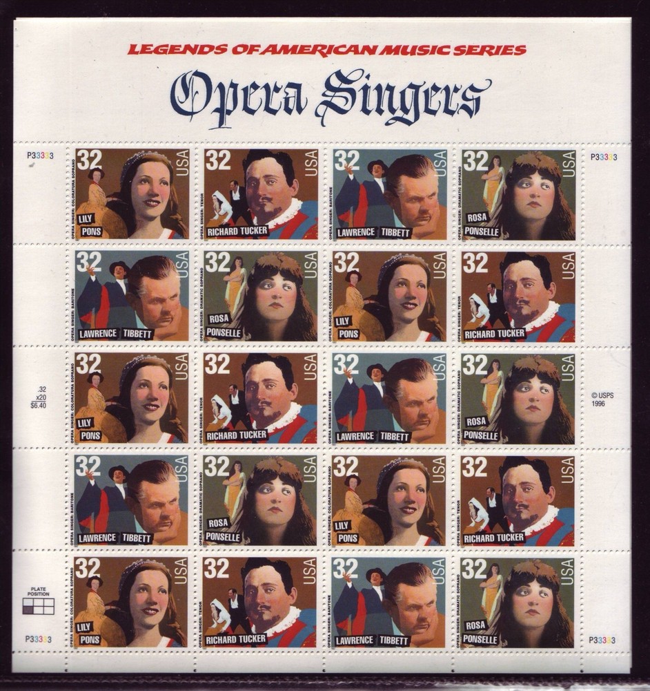 #3154-57 OPERA SINGERS.MINT SHEET. F-VF NEVER HINGED.