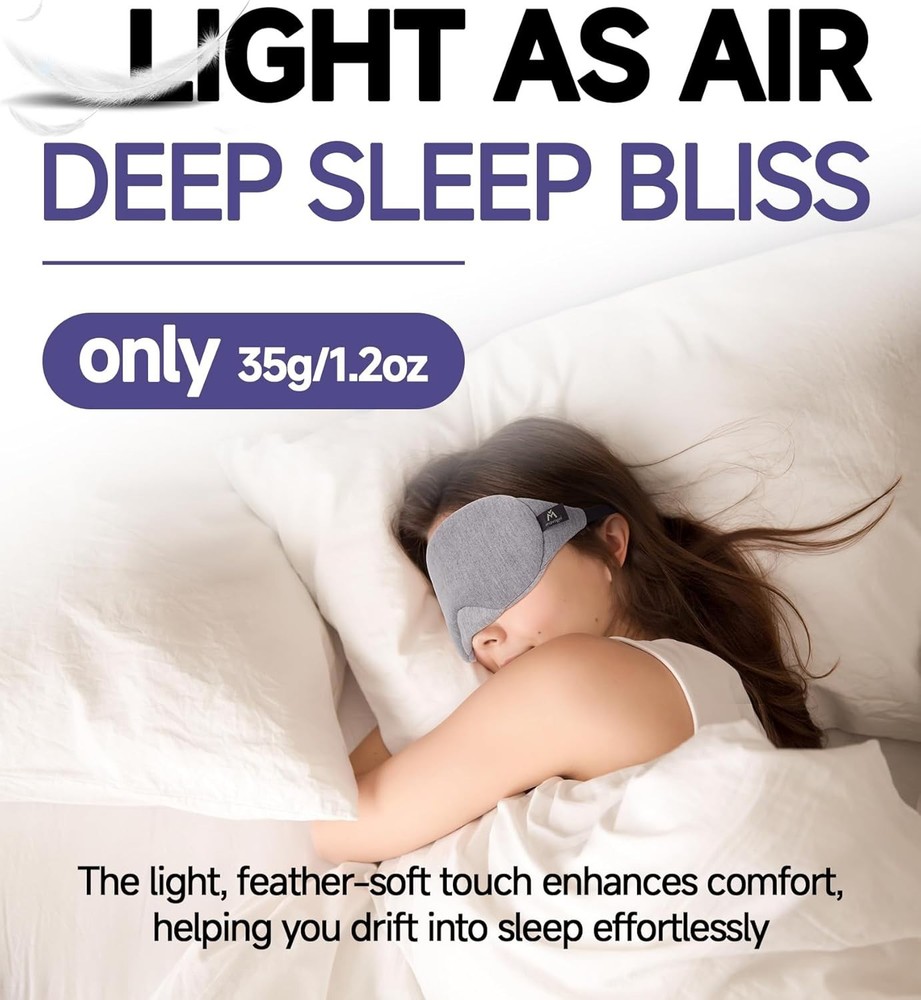 Cotton Sleep Eye Mask - Updated Design Light Blocking with Adjustable Nose Br...