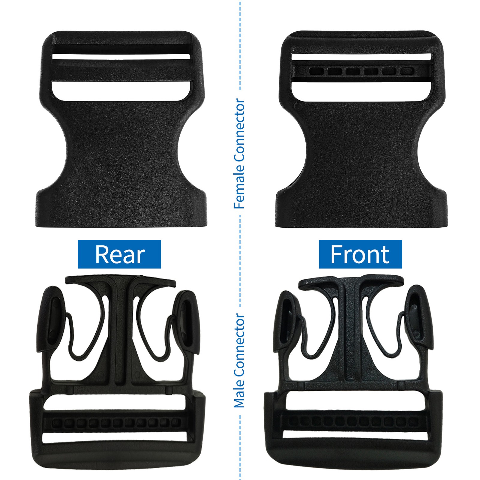 5Set Buckles for Nylon Webbing Straps 2" Quick Side Release Plastic Buckles Cli