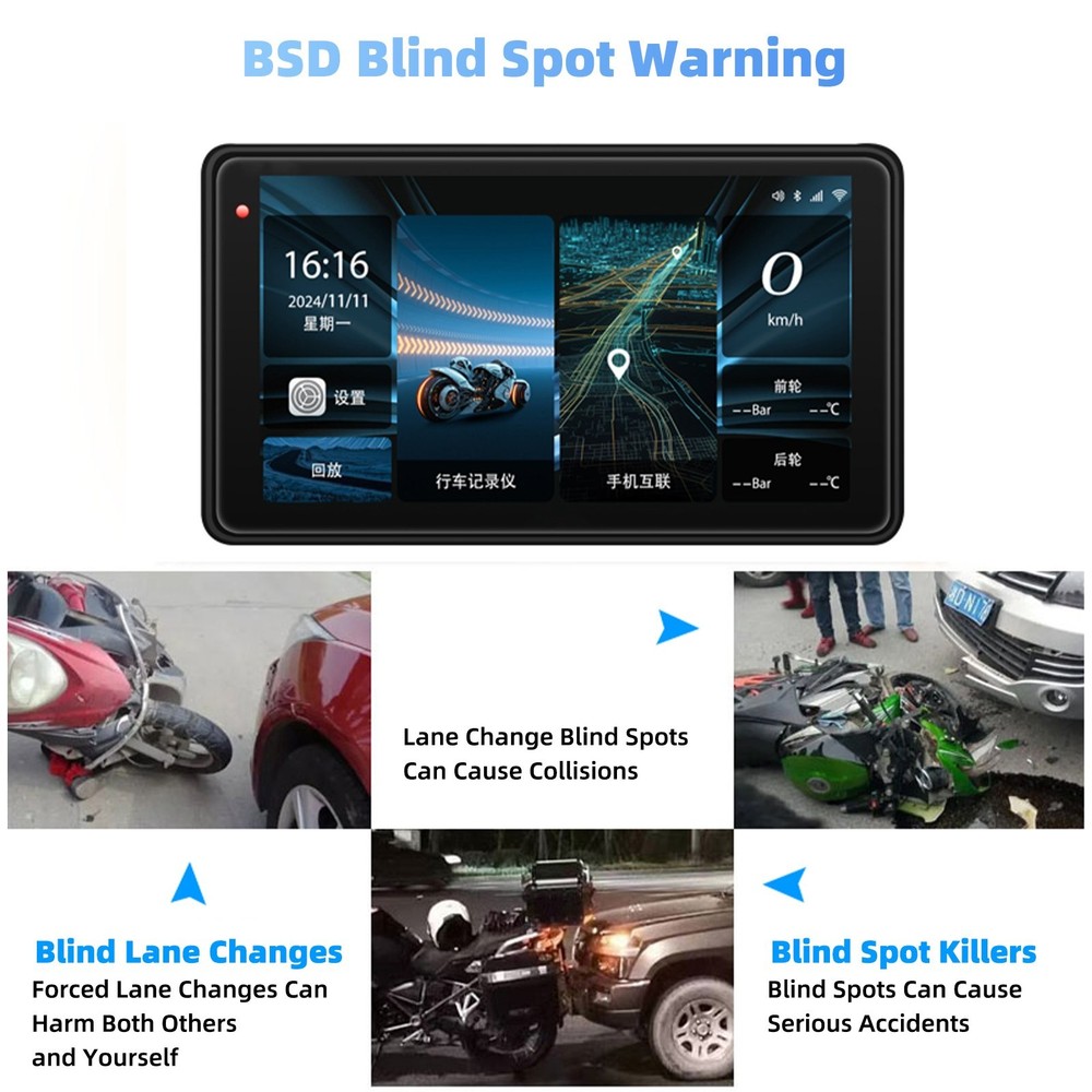 7Inch Motorcycle Navigation GPS Wireless Carplay Android Touch Screen + TPMS