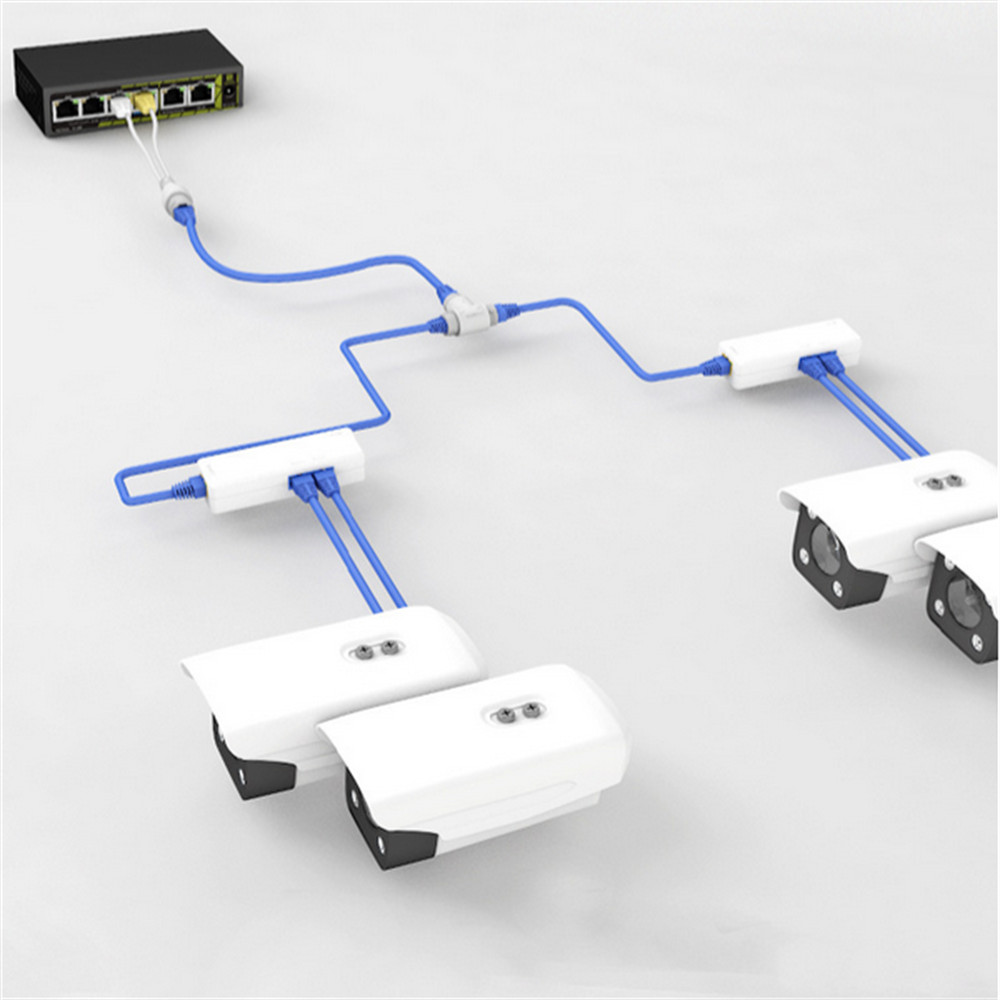 POE Splitter 2-in-1 Network Cabling Three-way RJ45 Connector For Security Camera
