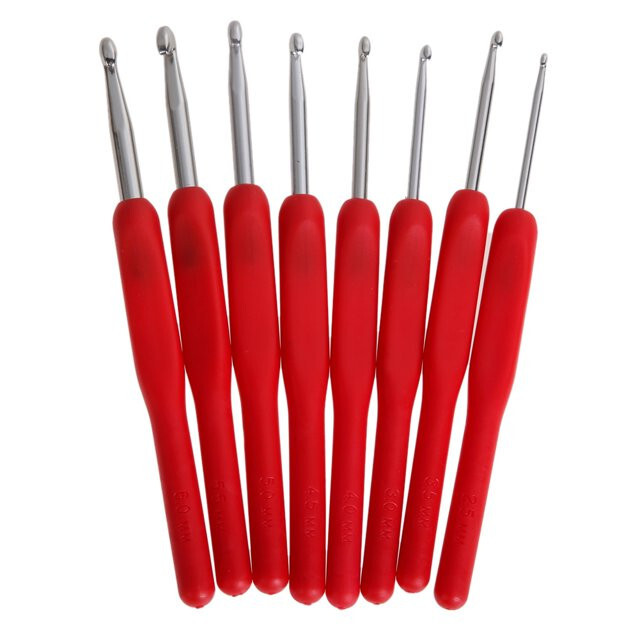 Red Soft Plastic Handle Aluminum Crochet Knit Hook Needle