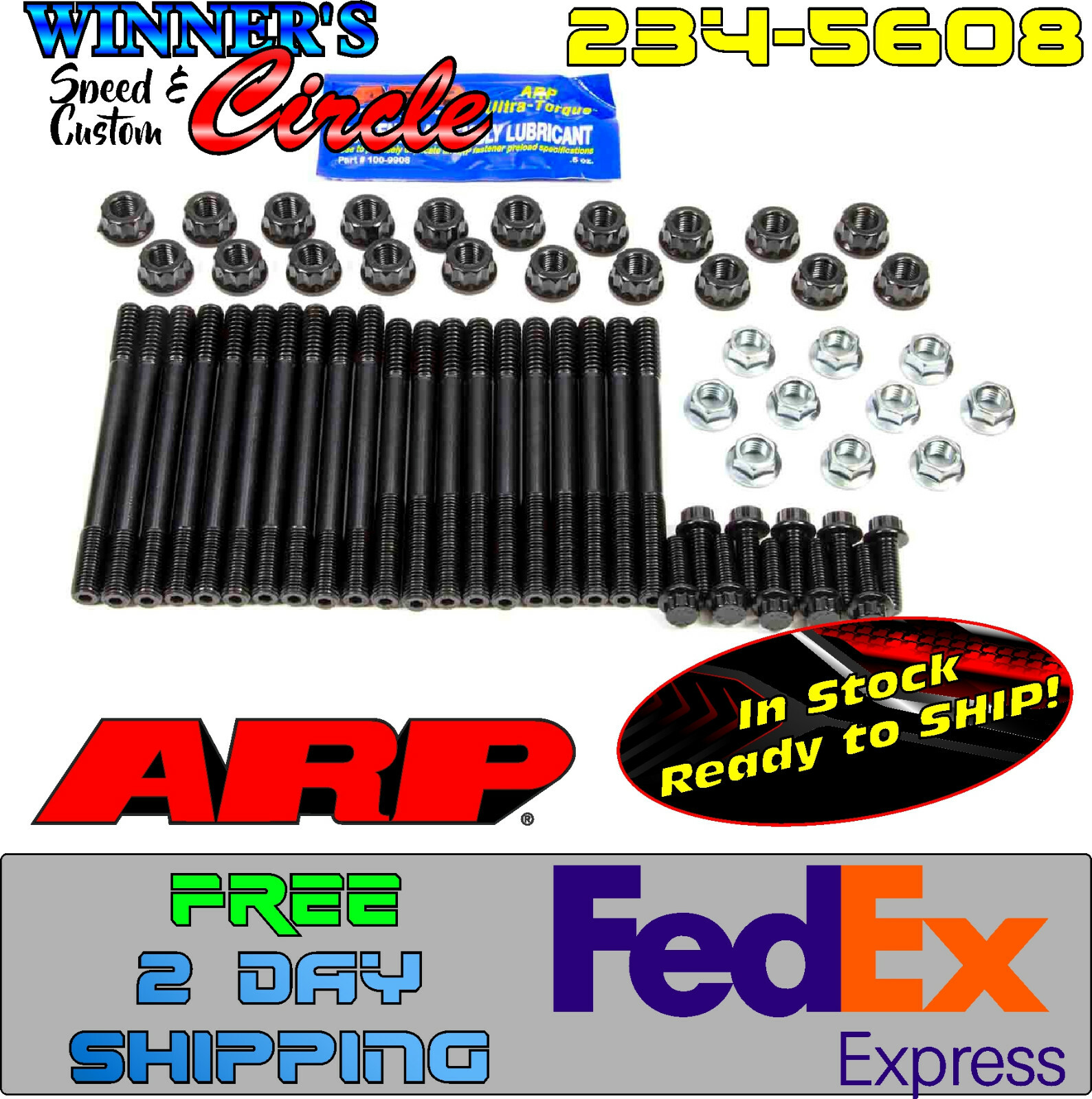 ARP 234-5608 Main Stud Kit, Hex Nuts, 4-Bolt Mains, Chromoly, Black Oxide, GM LS