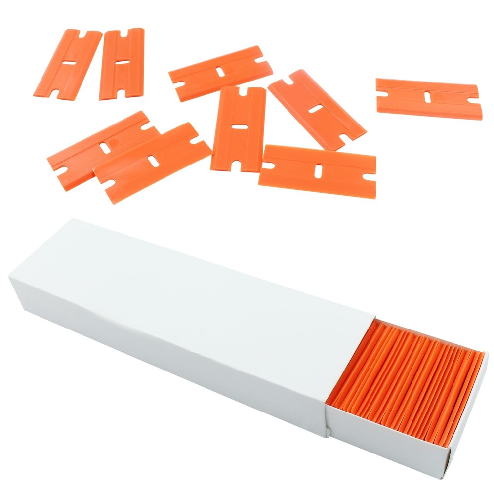 100 PCS Pack Orange Plastic Razor Blades Double Edged Safety Glass Scraper Tool