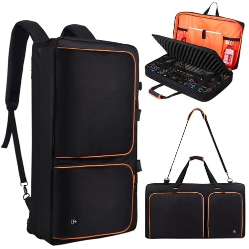 DJ Controller Case with Thick EVA Padding, Fits 15.6" Laptops, Adjustable Strap,
