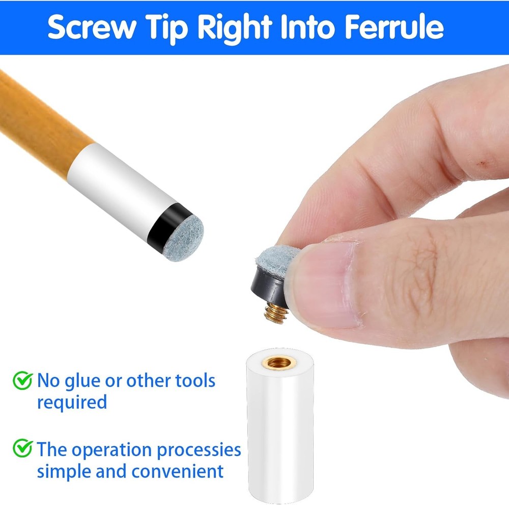 18 Pcs Pool Stick Tips, Billiard Cue Tips Replacement Kit Pool Cue Tip with Whit