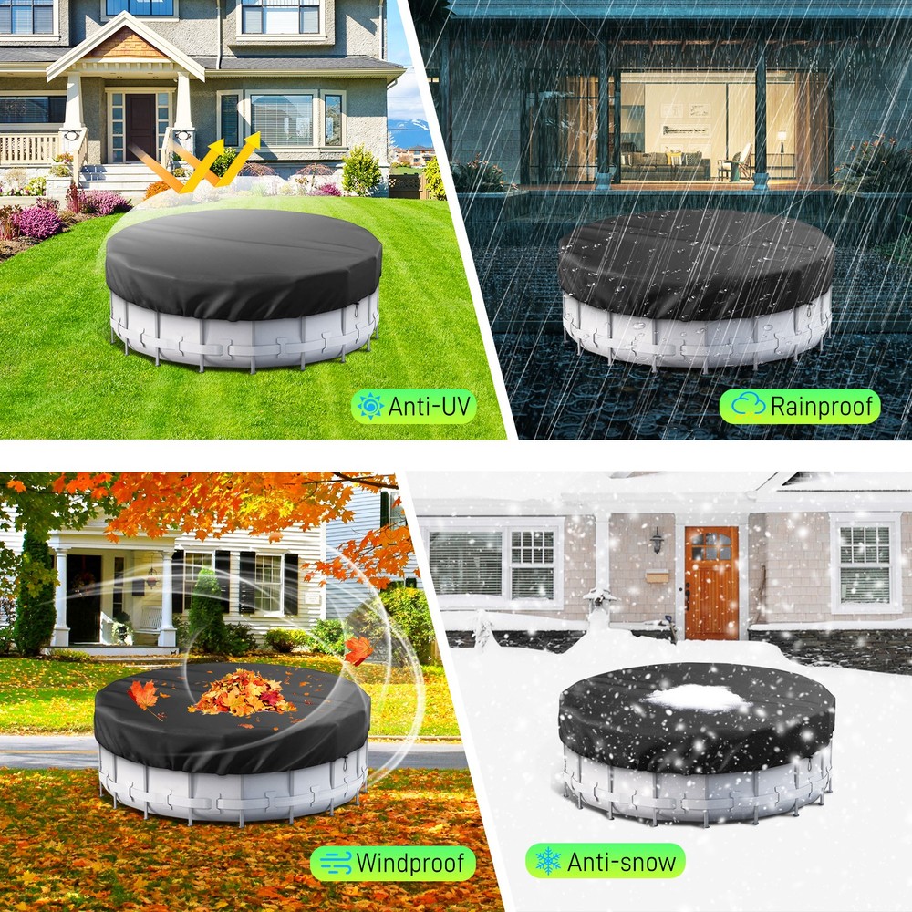 Windproof Circular Pool Cover with Accessories For Ground Pool 21Ft Diameter