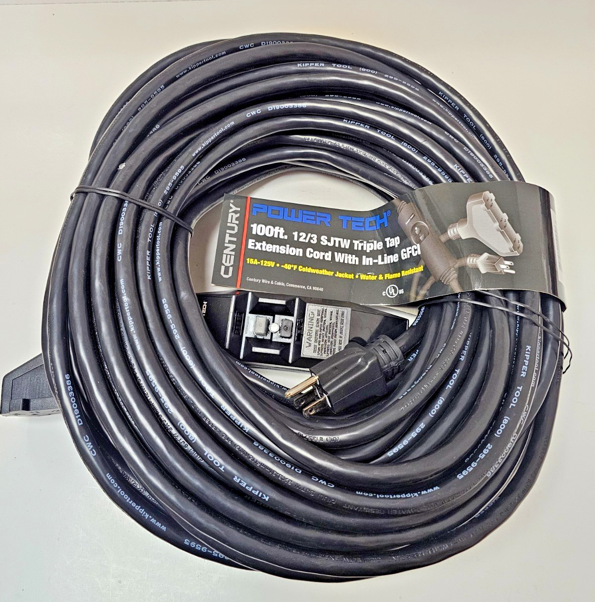 CWC Power Tech 100 ft 12/3 SJTW GFCI Tri Tap Extension Cord Made in USA!!!