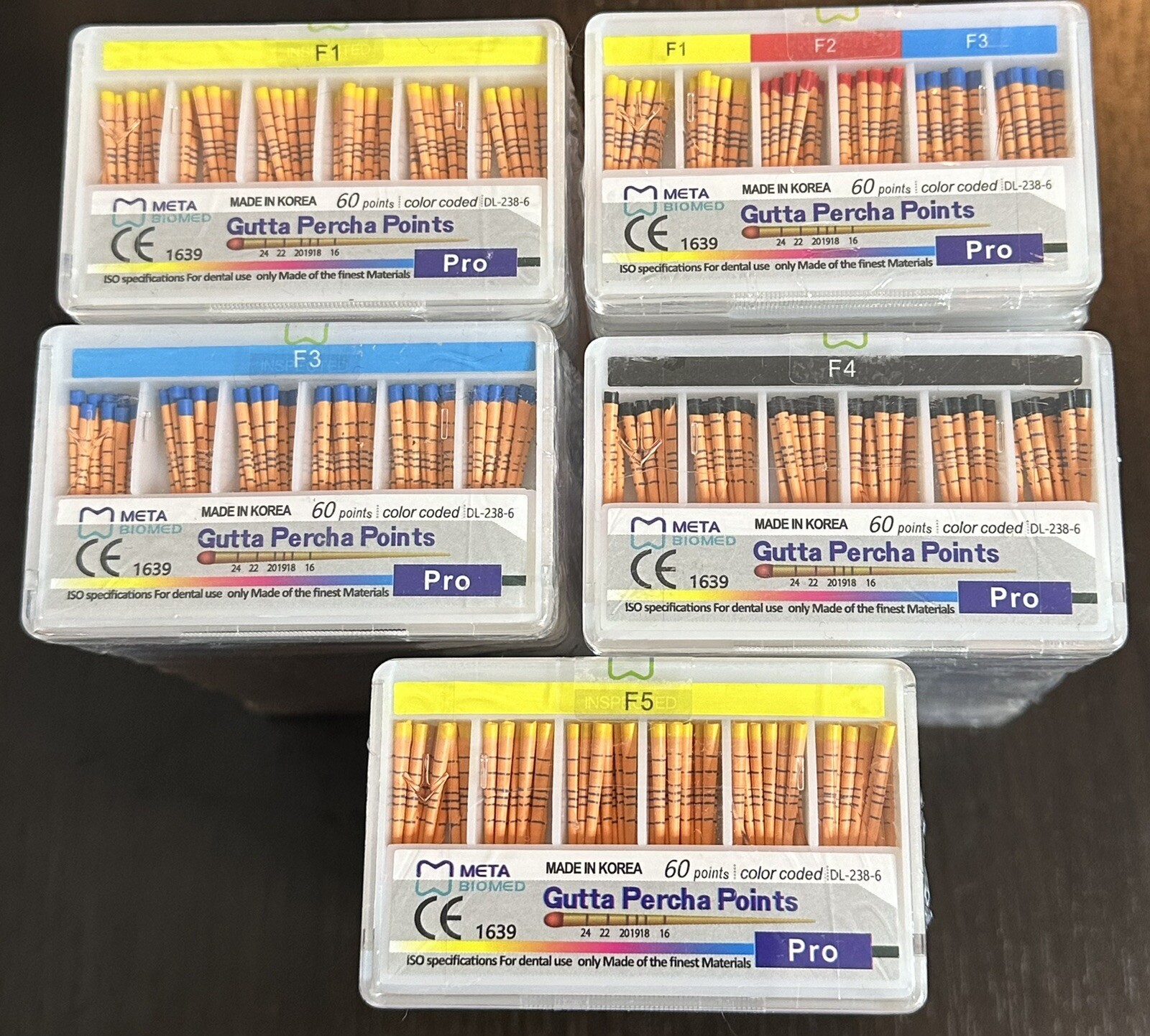 Meta Biomed Dental Gutta Percha F1, F2, F3, F4, F5 Length Marked Box 60/Pk