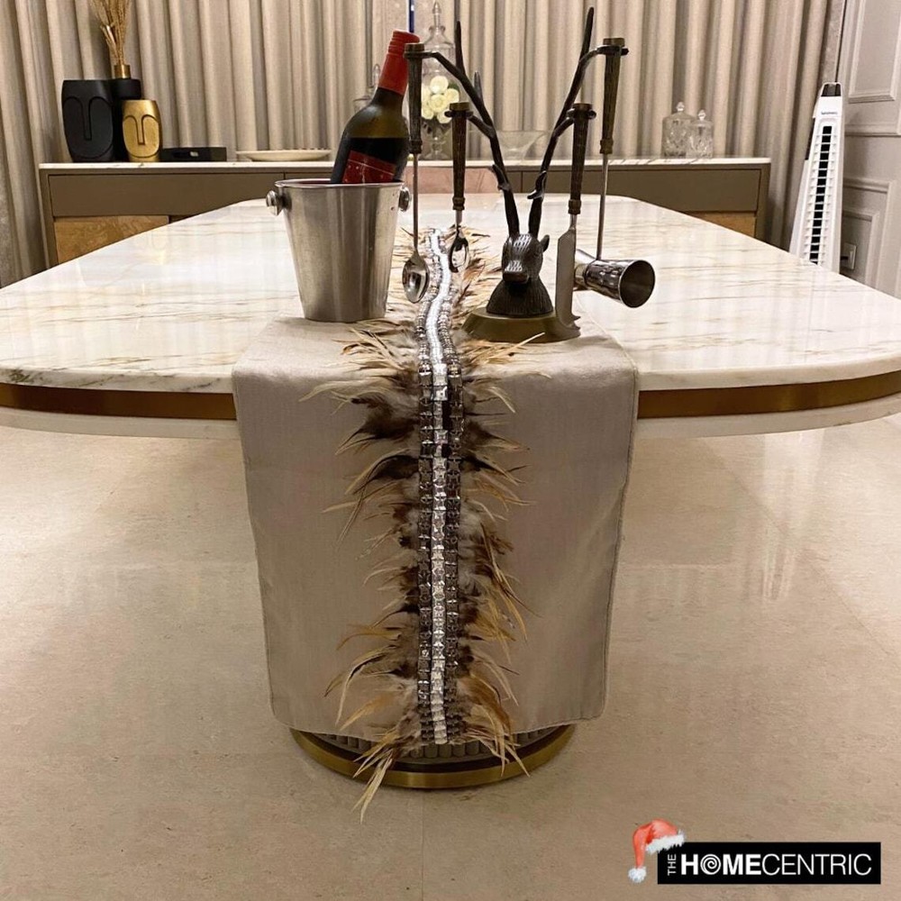 Decorative Table Runner Beige Linen Wedding Décor Table Décor - Feather Dream