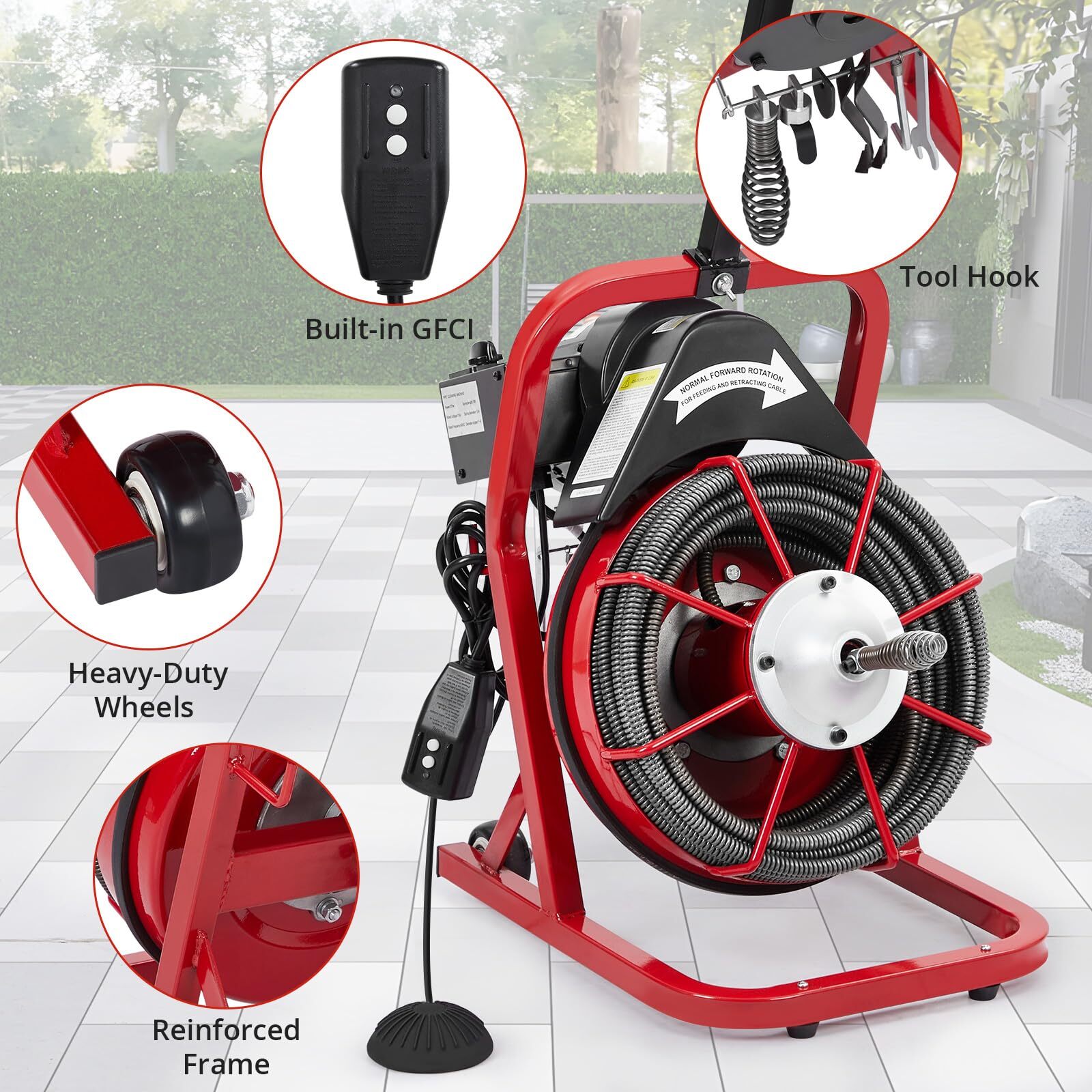 75 FT x 1/2 inch Electric Drain Cleaner Machine Drain Auger Auto Feed With Kits