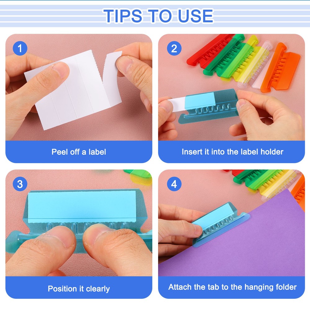 Hanging File Folder Tabs, File Folder Tabs and Inserts, Transparent, 100 Pcs