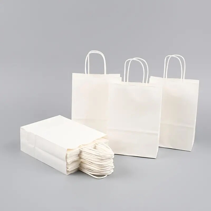 White Kraft Paper Party Shopping Gift Bags with Handles Retail 6.25x3.5x8