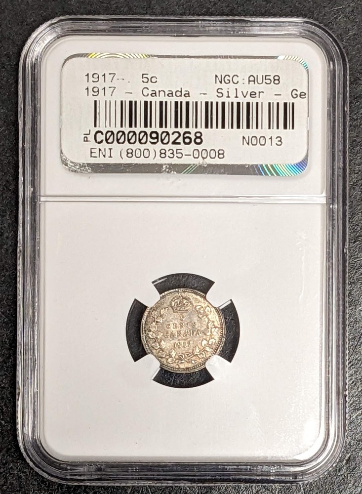 1917 Canada Silver George V 5 Cent NGC AU 58