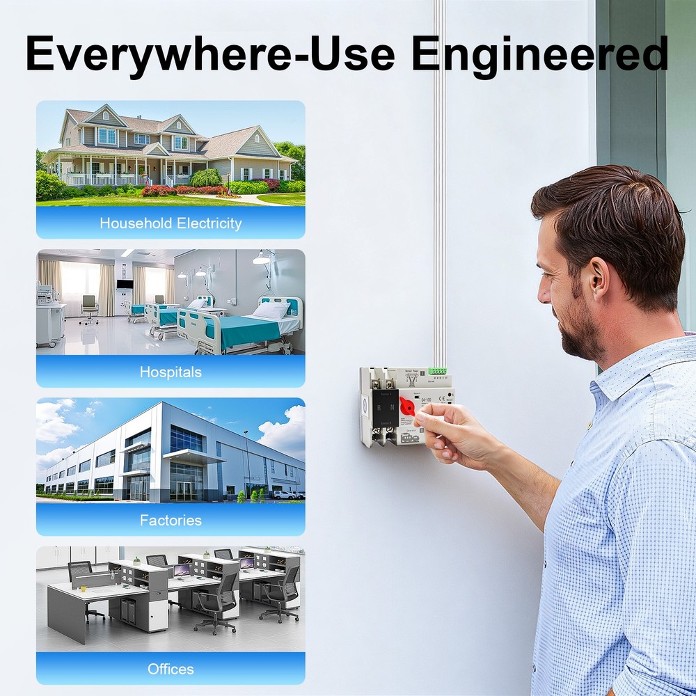 100A PC Level Dual Power Automatic Transfer Switch 2P Generator Changeover 110V