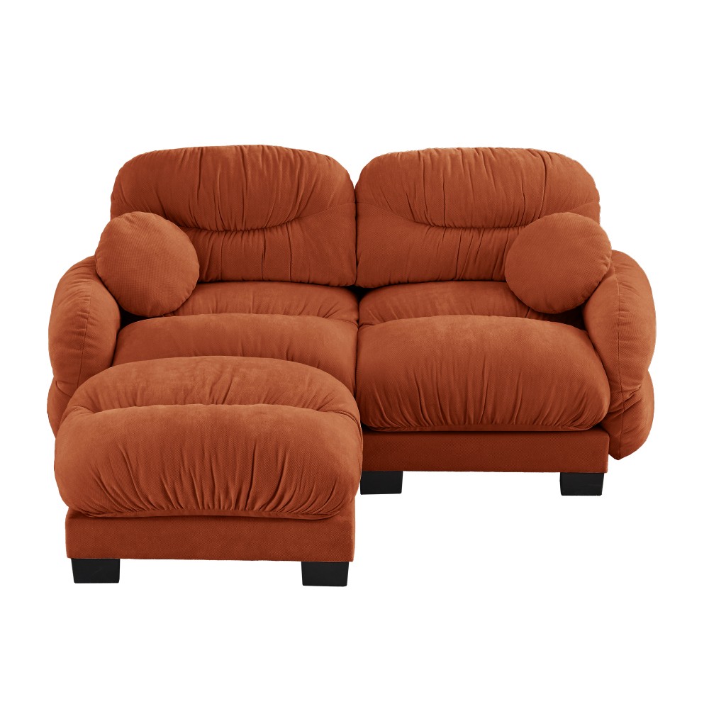Orange L-Shape Sectional Sofa w/ Ottoman & Throw Pillows, Modular Chenille Couch