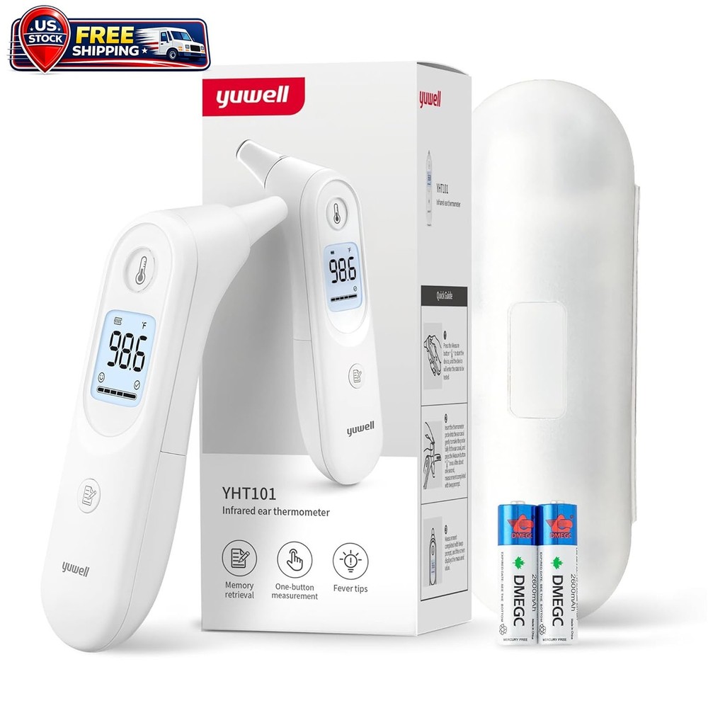 Yuwell Digital Ear Thermometer Large Display High Temp Alert 7 Reading Storage