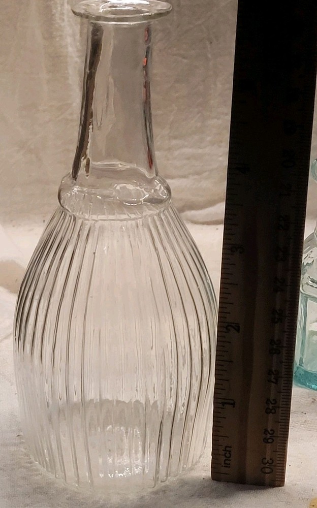 Small Rolled Lip Pontiled Ribbed Decanter Nice