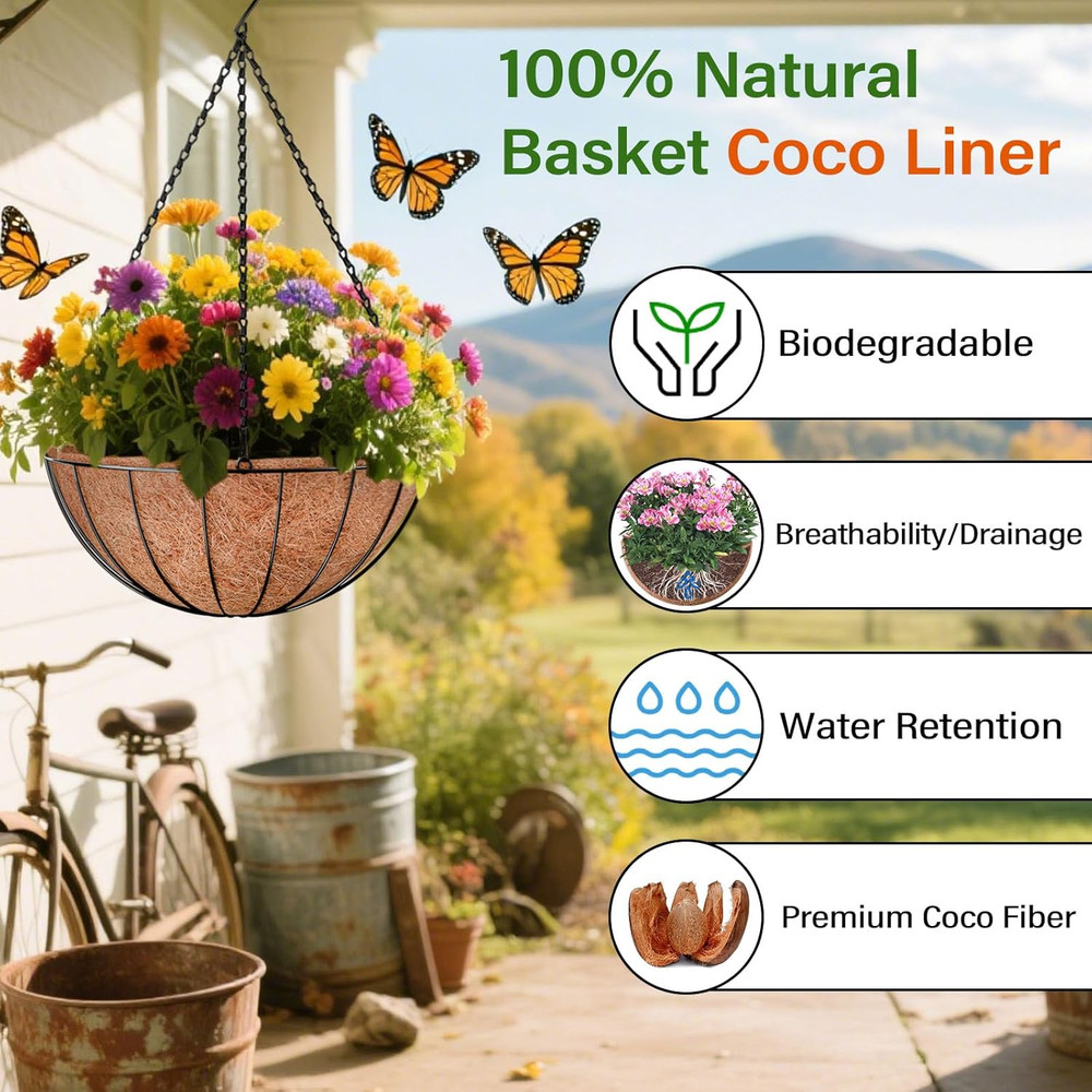 14 Inch Hanging Basket Coco Liners Replacement, round Coconut Liners for Planter