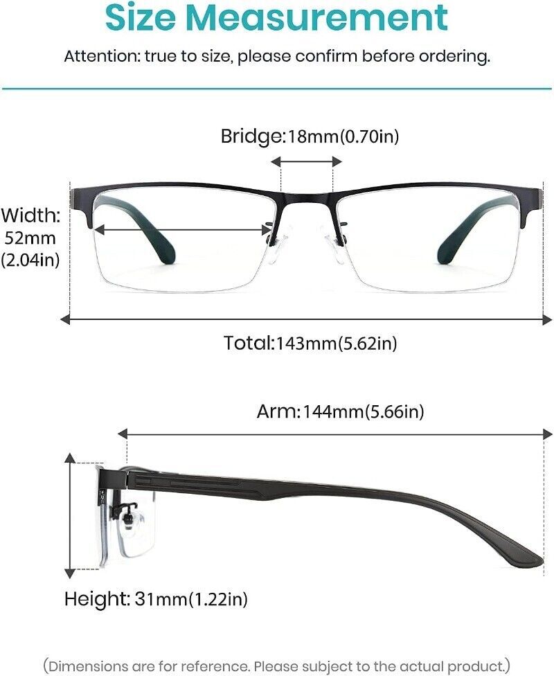Blue Light Blocking Computer Glasses Semi Rim Crystal Lens UV Blocking Gaming US
