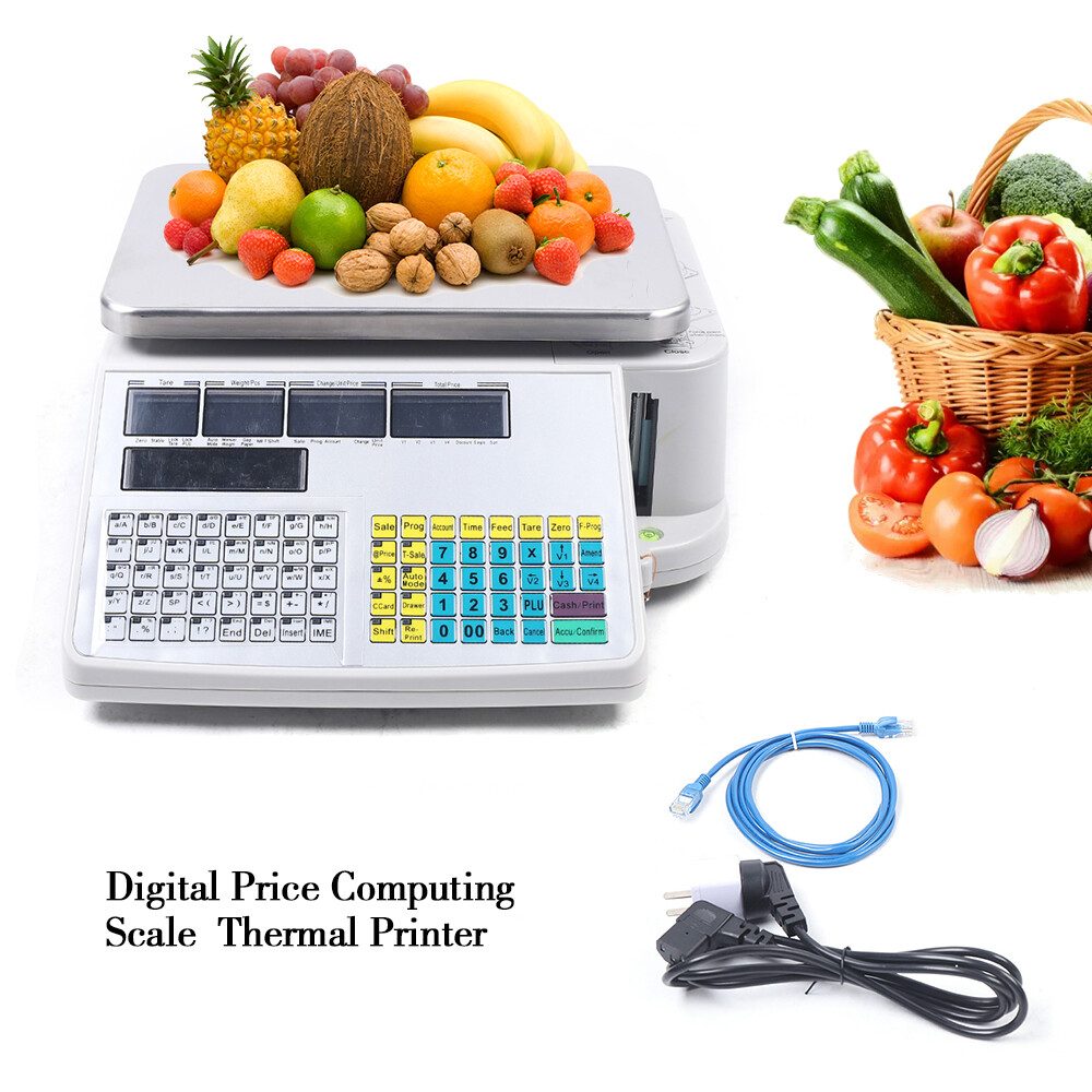 Digital Scale Price Computing Retail Meat Weigh Scale Label Printer 30Kg/66lbs!