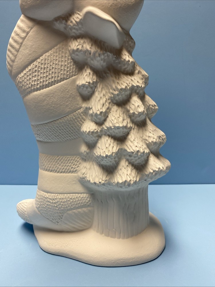 Ceramic Bisque Tree Climbing Penguin with Stocking Ready to Paint