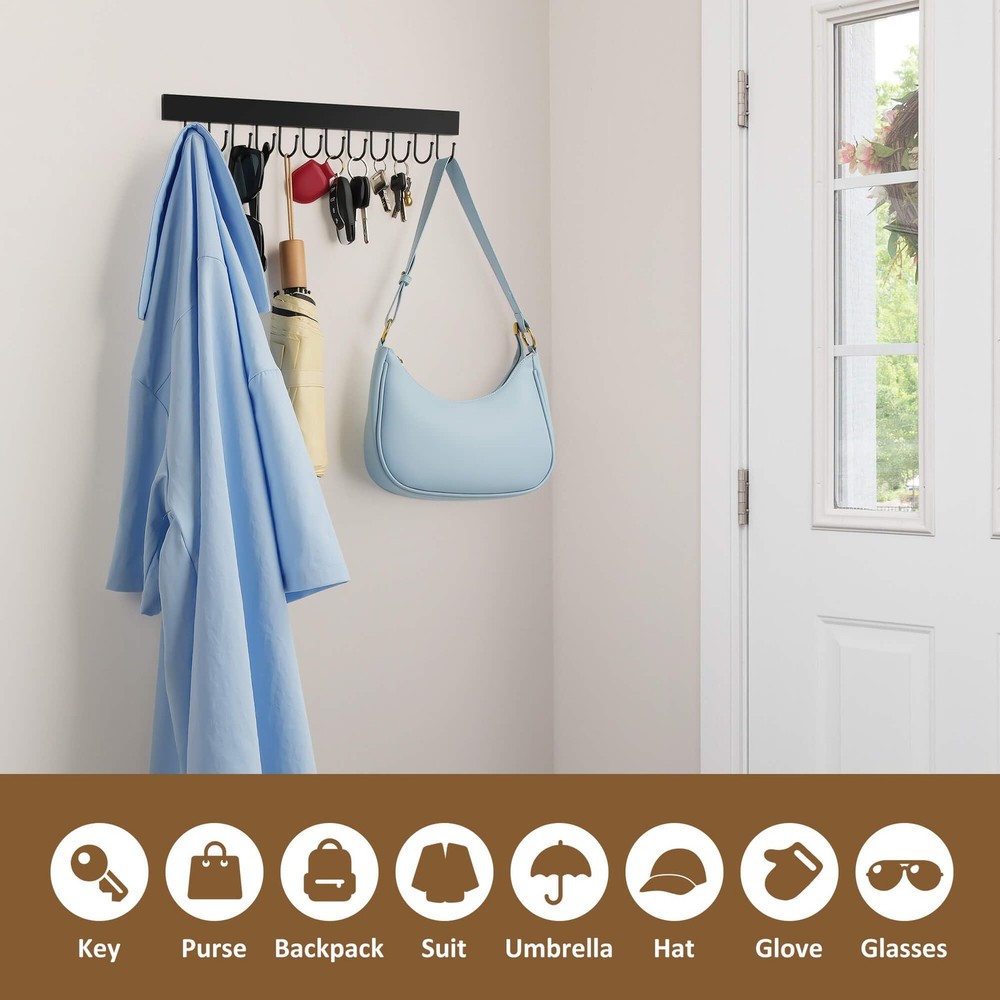 ZEDODIER Key Holder Wall Mount, Hanger with 12 Adjustable 1 Pack, Black