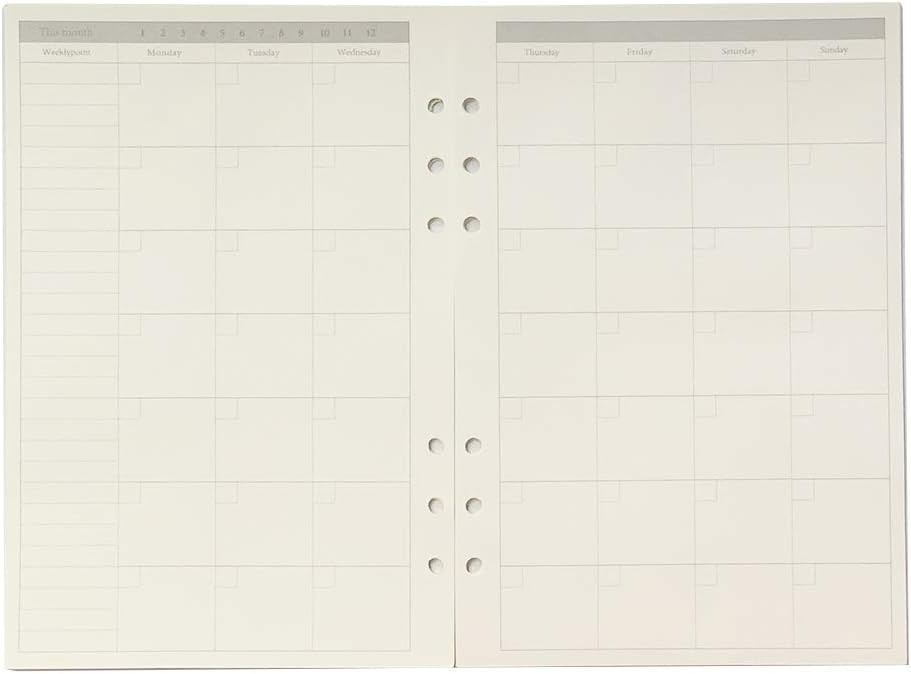 6 Ring Binder Refill, Undated A5 Planner Inserts, Monthly Planner Refill for ...