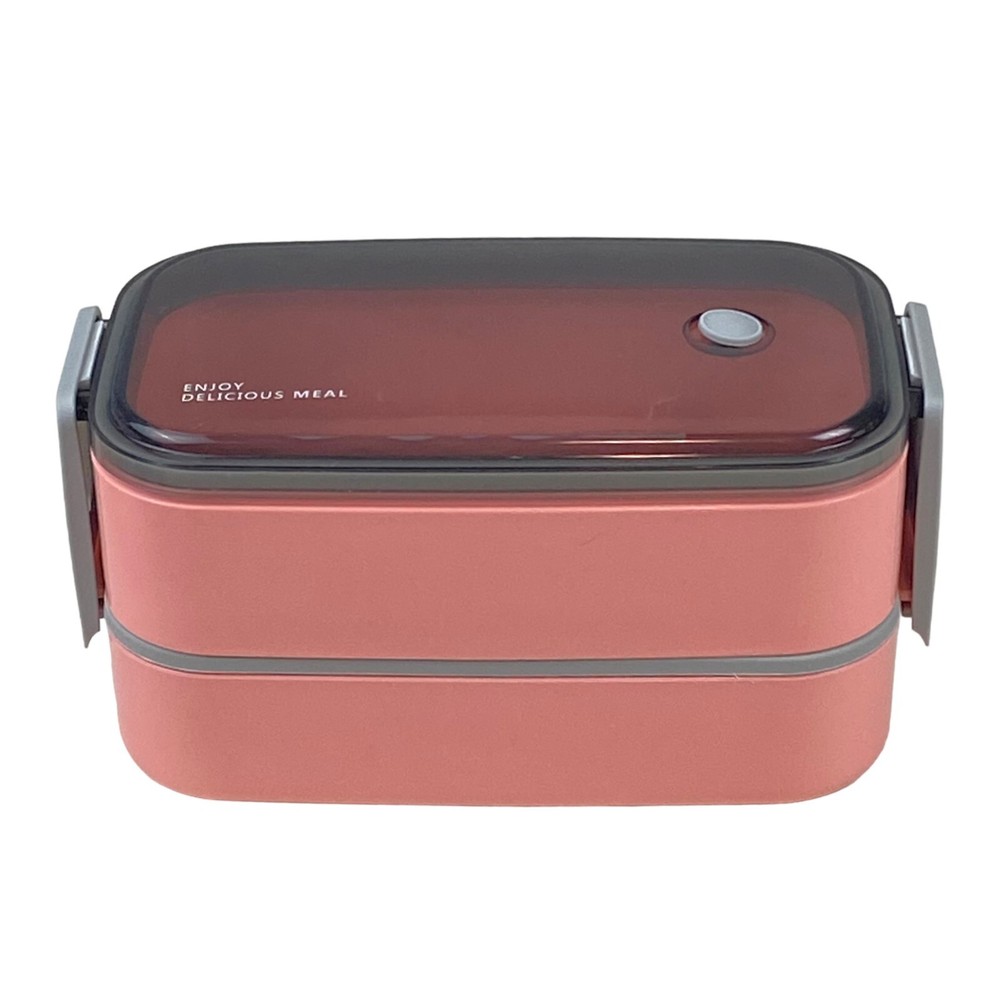 2-Layer Stackable Bento Box Pink with Chopsticks and Spoon