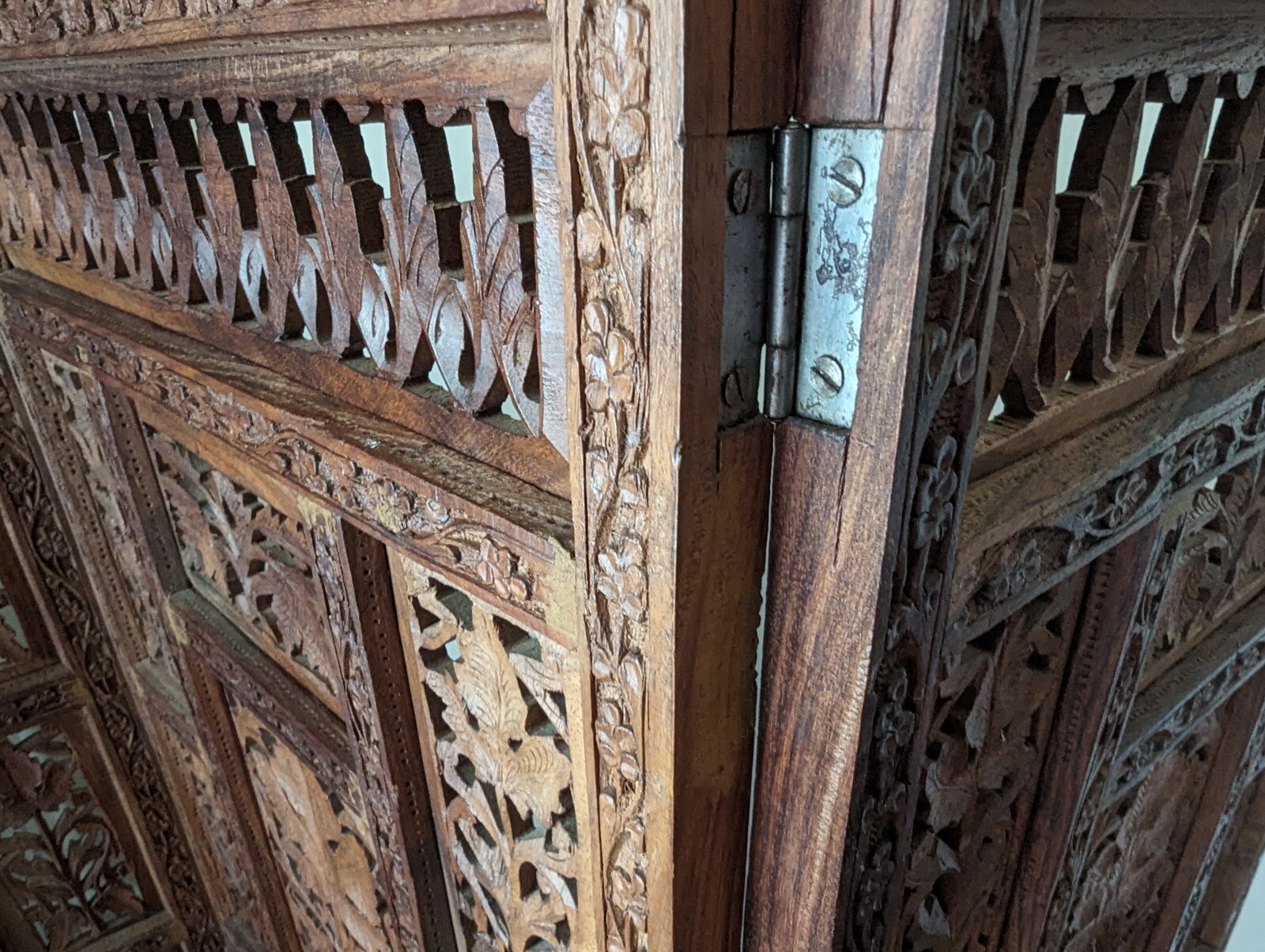 Vintage 3 Panel Hand Carved Screen, 4 ft. Tall Room Divider