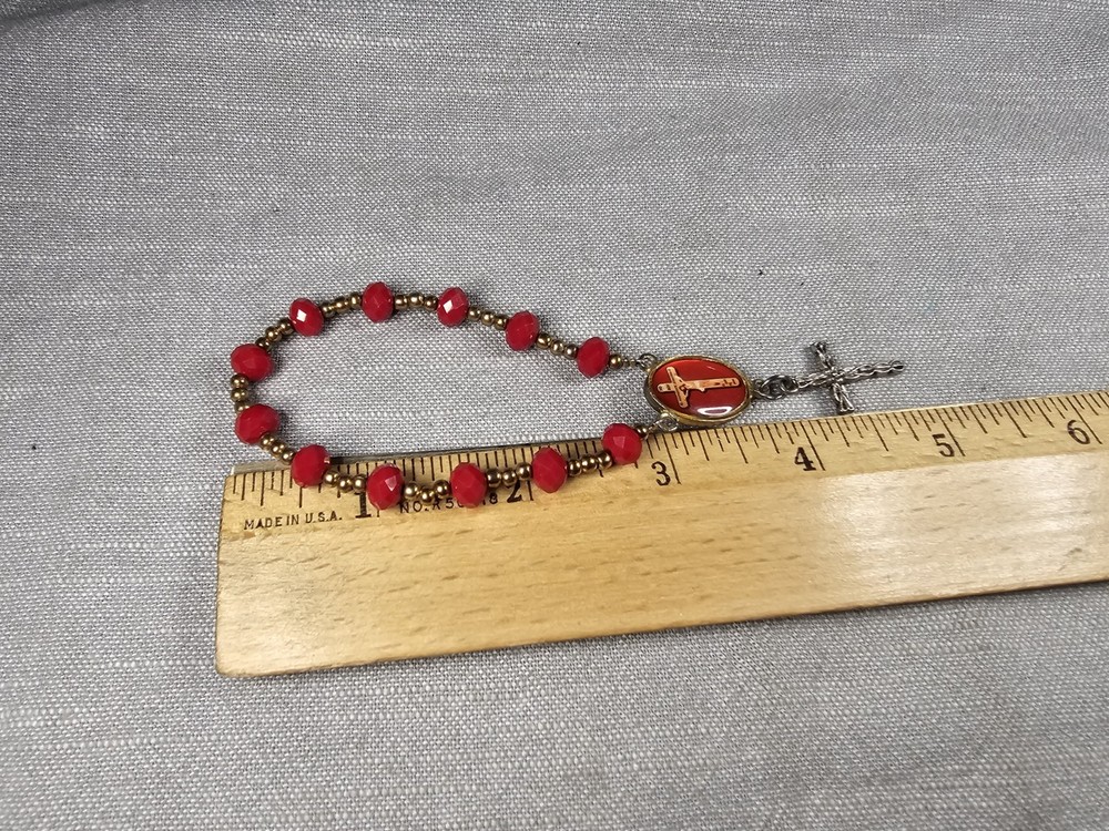 Beautiful Rosary Chaplet Face Of Christ Red Beads Christian Religious Gift C89