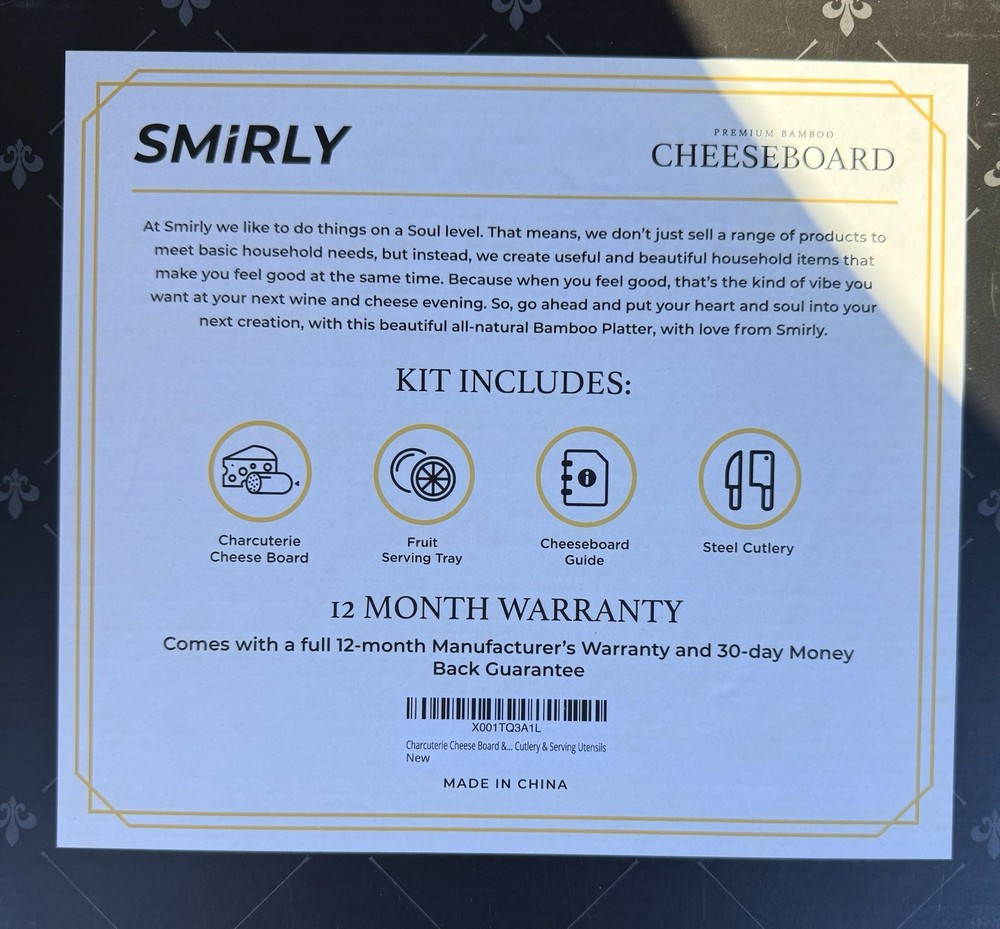 SMIRLY Premium Bamboo Cheeseboard, Charcuterie Platter Serving Tray