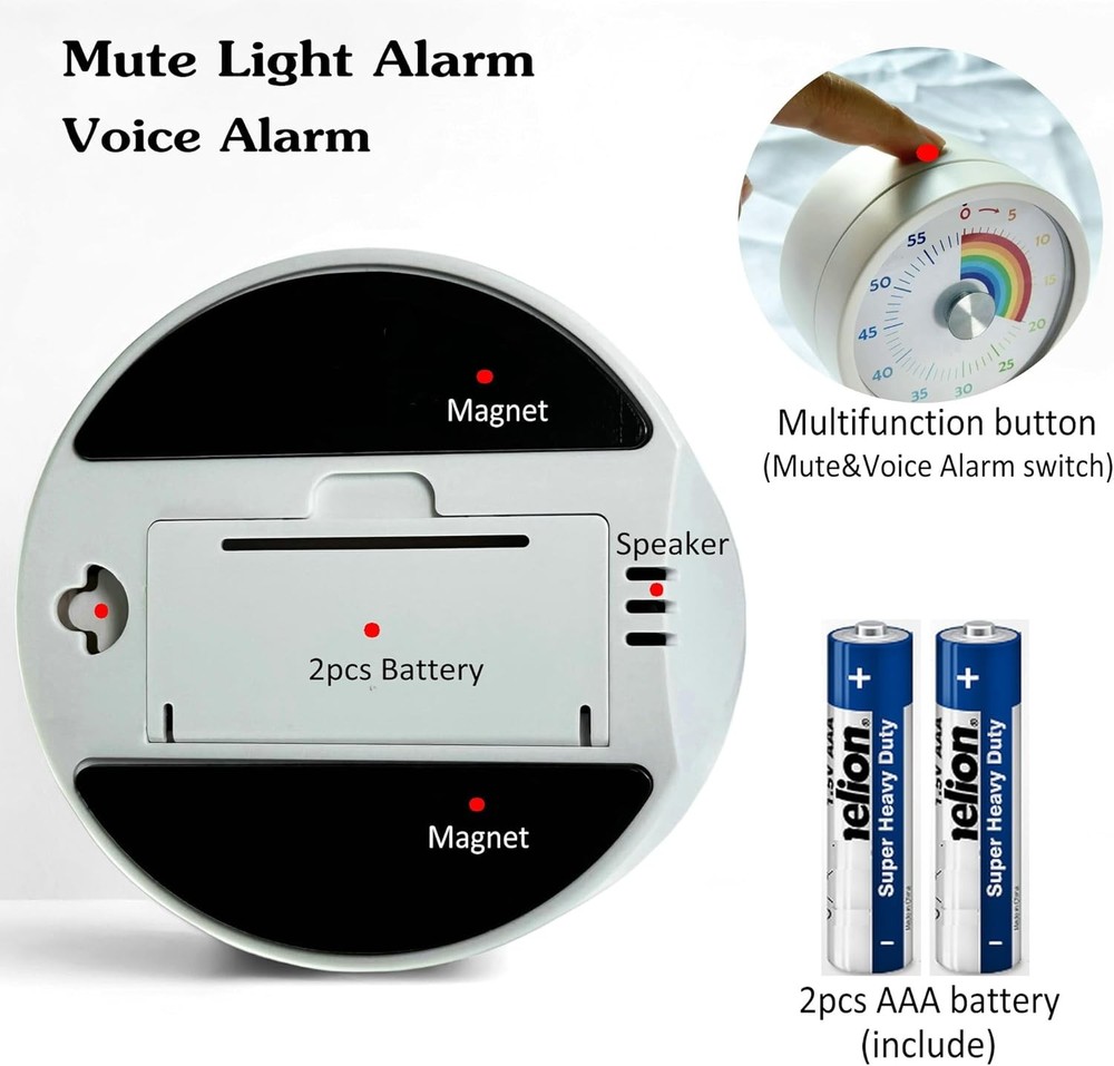 Visual Timer, Kitchen Timer Rainbow Disk 60 Minute Countdown Timer for Kids and