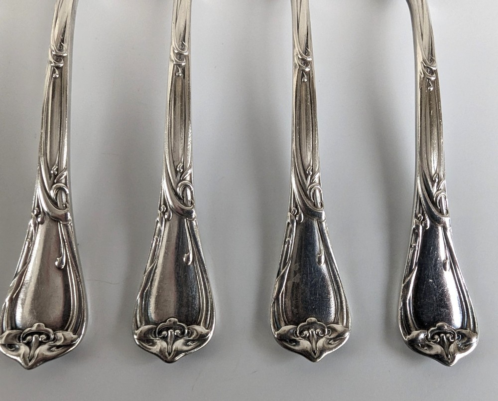 6 Reed & Barton Modern Art Dinner Forks circa 1904 No Monogram 7" Silverplate