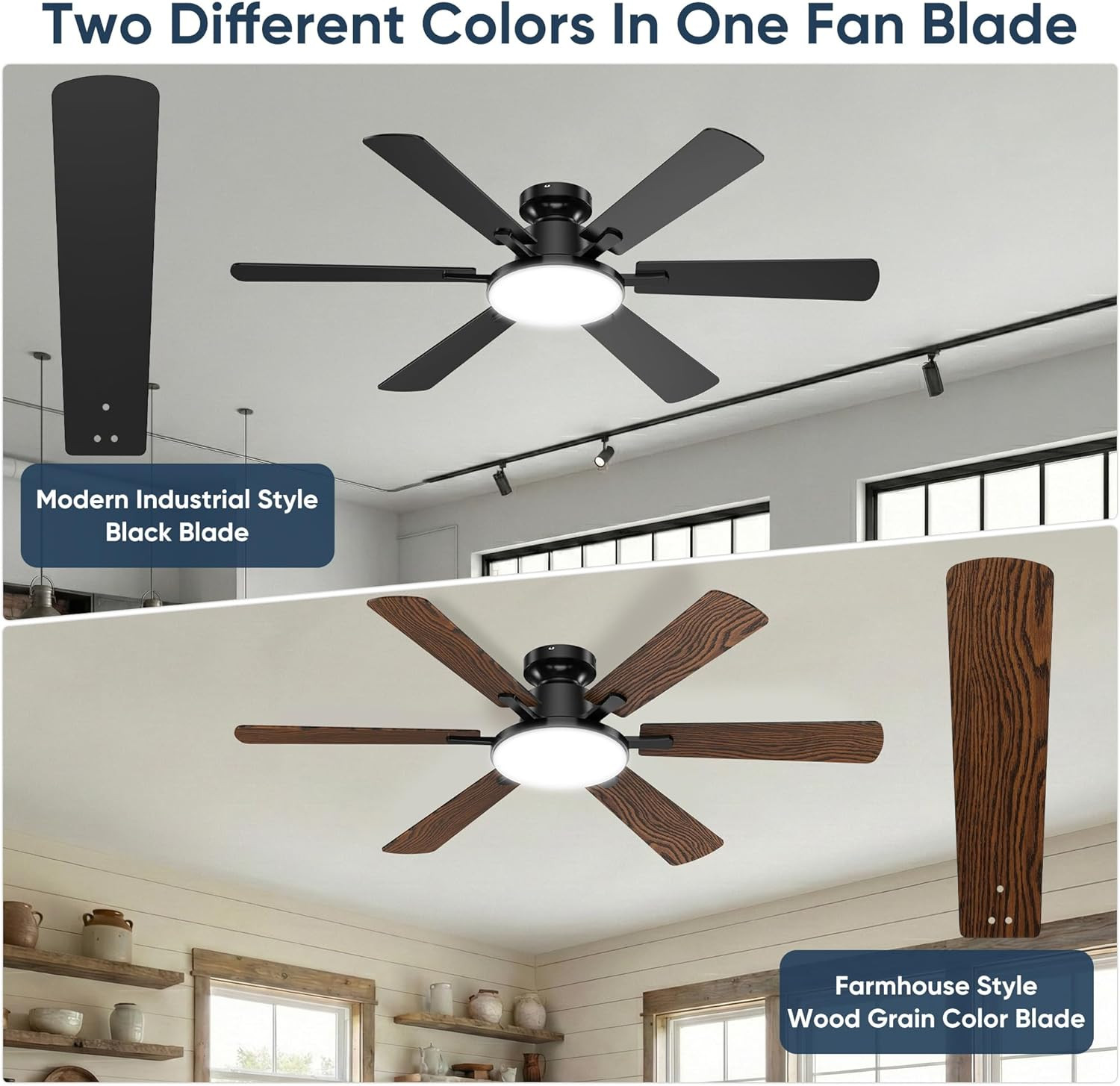 52 Inch Ceiling Fans with Lights, Upgraded 6 Blades Ceiling Fan with Light Remot