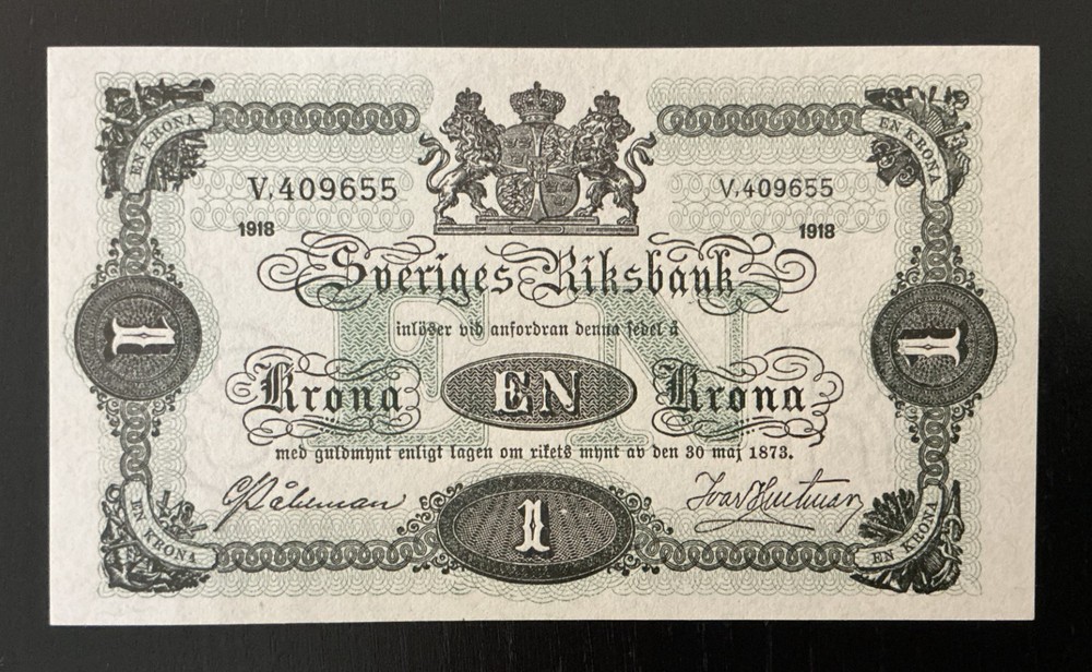 Sweden 1 krona 1918 UNC P-32e