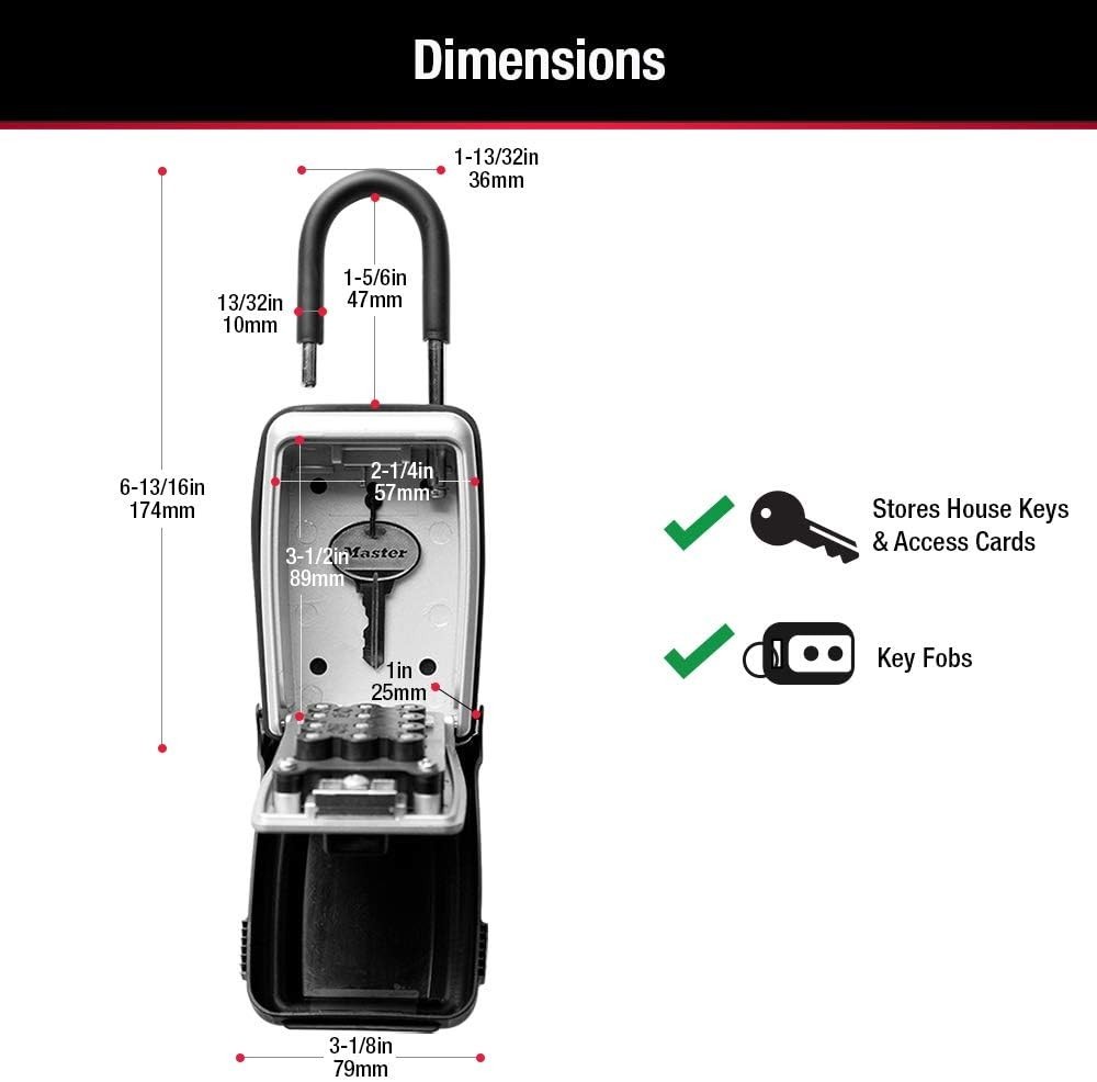 Black Wall Mount Key Lock Box for Secure Key Storage with Resettable Combination