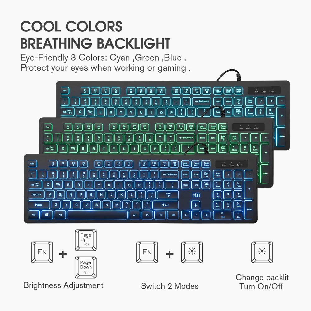Rii Three Colors Backlit Keyboard And Mouse Wired Combo